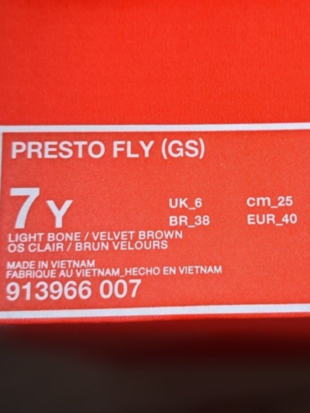 Nike Light Bone/Velvet Brown Presto Fly GS Boys Sneakers 7Y Unisex Women's 8.5 - Picture 2 of 15